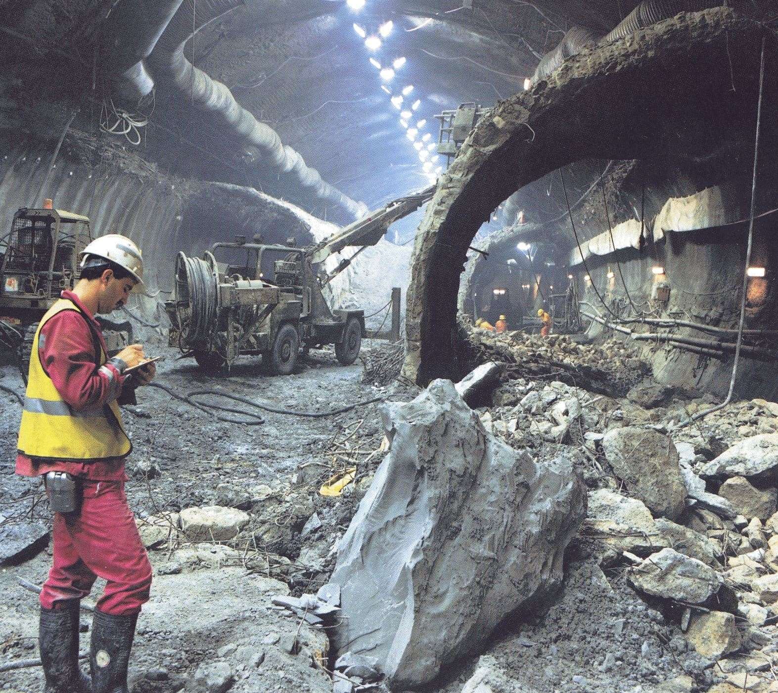 Inside the Channel Tunnel during construction